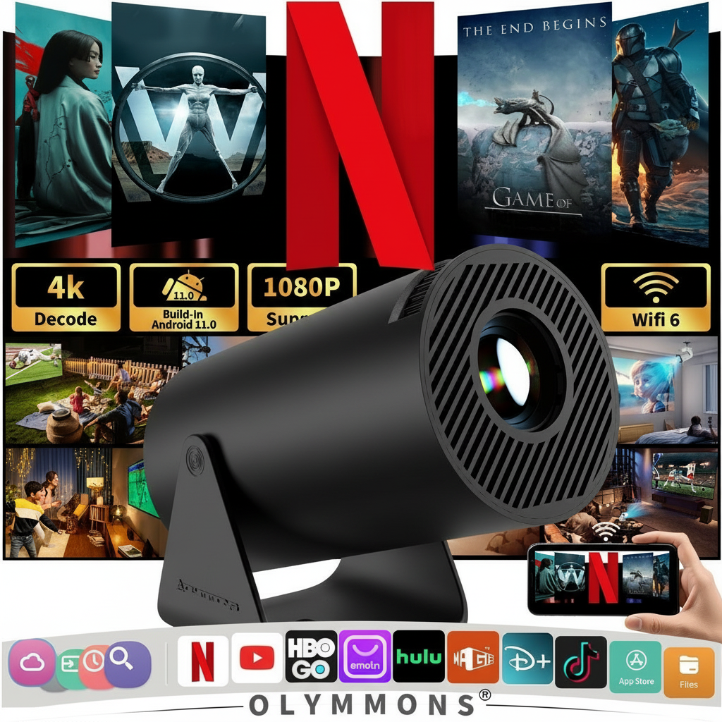 OLYMMONS HY300 PRO Mini Projector 260 ANSI Lumens WiFi 6 1080P