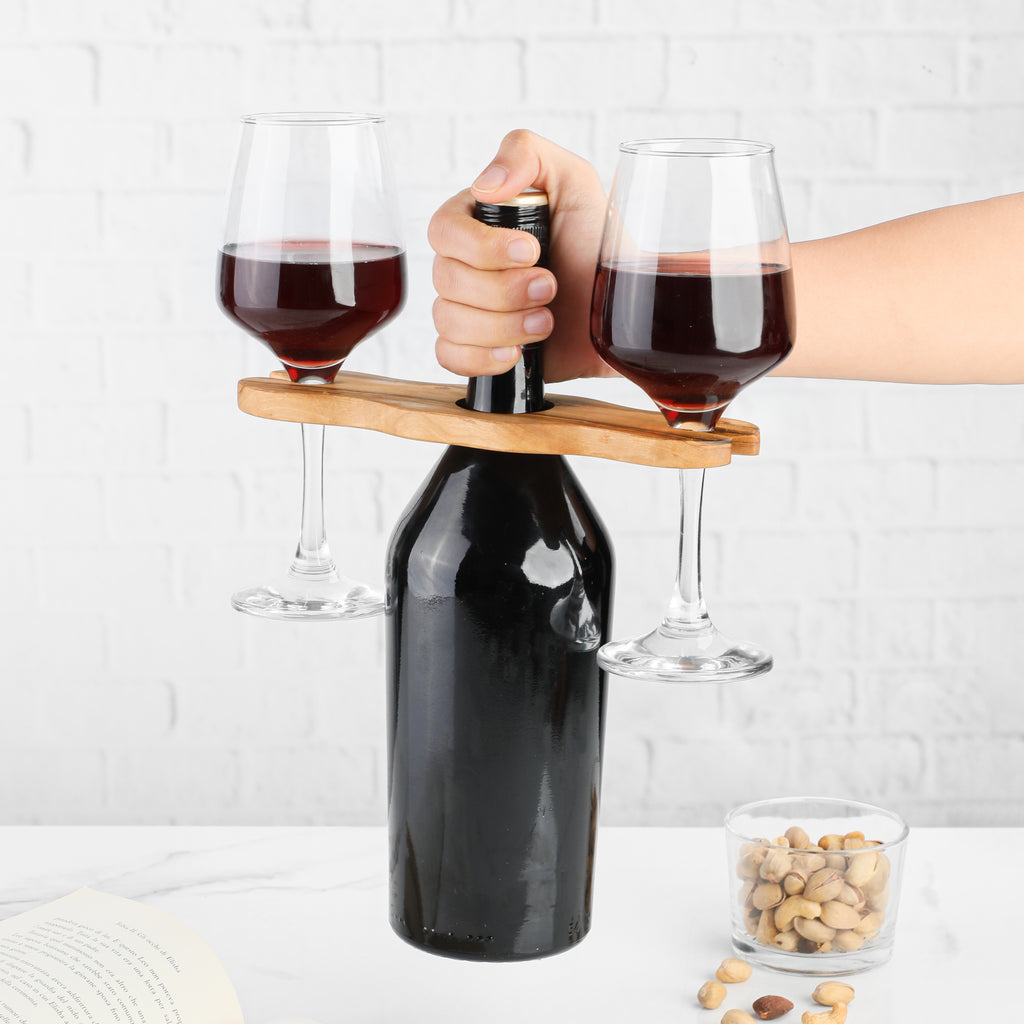 Olive Wood Glass Bottle Holder Bar Organizer Handcrafted