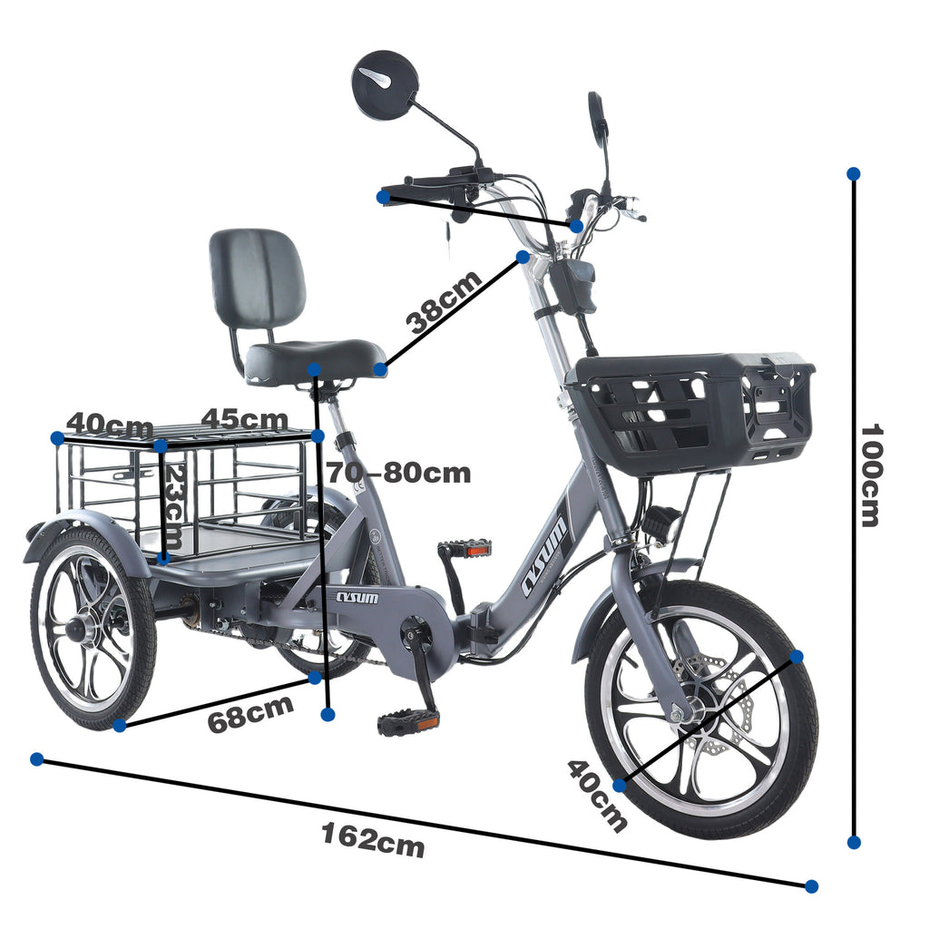 Foldable Cargo E-Trike 48V 400W – 16" Electric Tricycle for Seniors