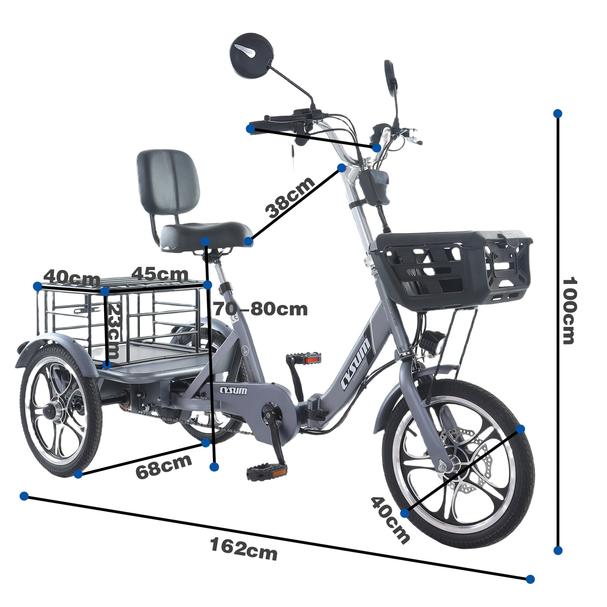 Foldable Cargo E-Trike 48V 400W – 16" Electric Tricycle for Seniors