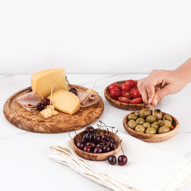 Olivenholz Dipping Schalen 3er Set Rund Tunesisch Handgefertigt