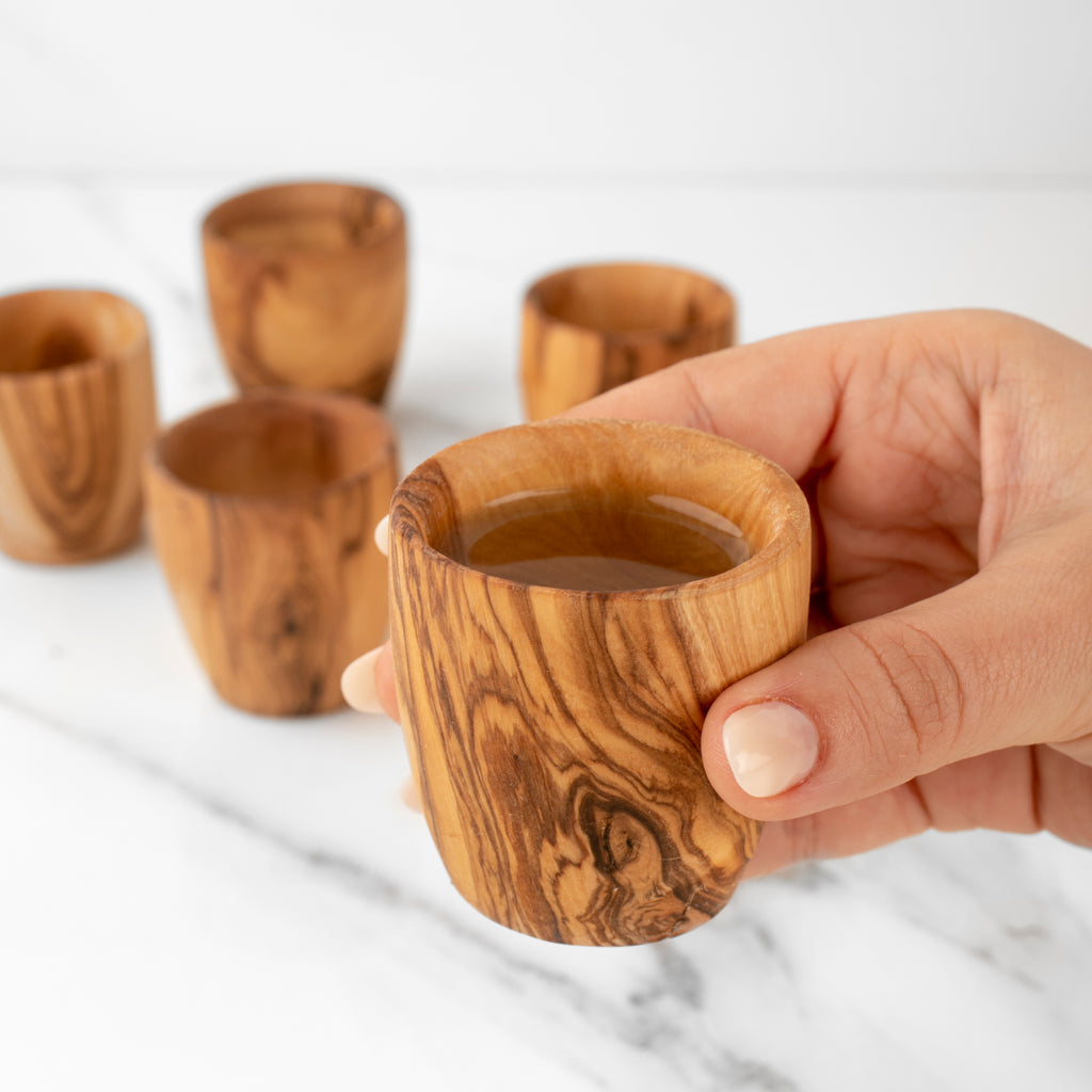 Handcrafted Olive Wood Shot Glass - 1.5 oz