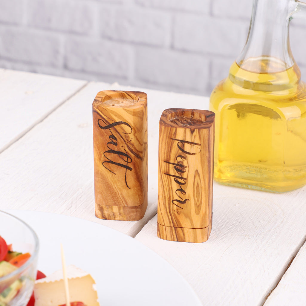 Rustic Olive Wood Salt Pepper Shakers Handcrafted
