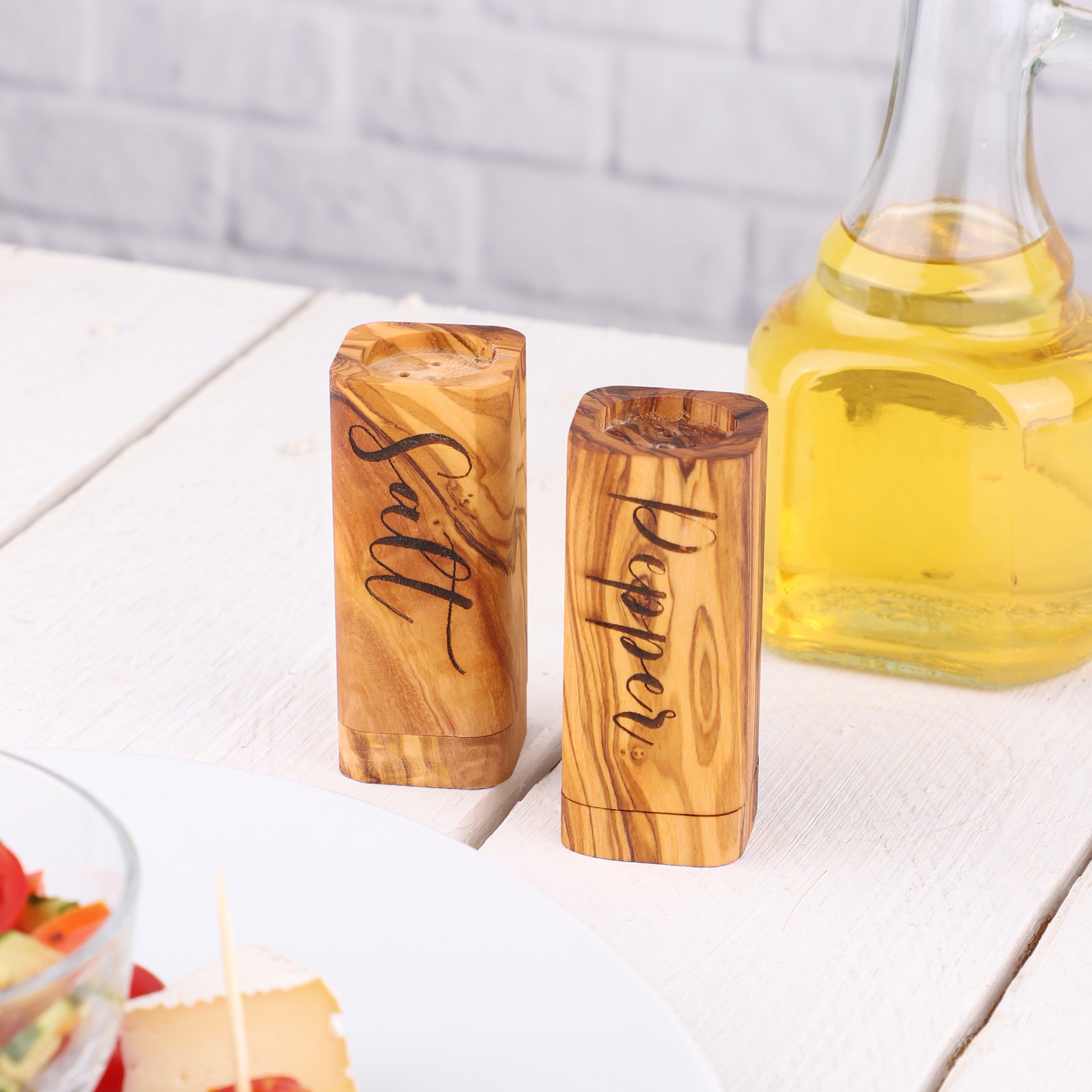 Rustic Olive Wood Salt Pepper Shakers Handcrafted