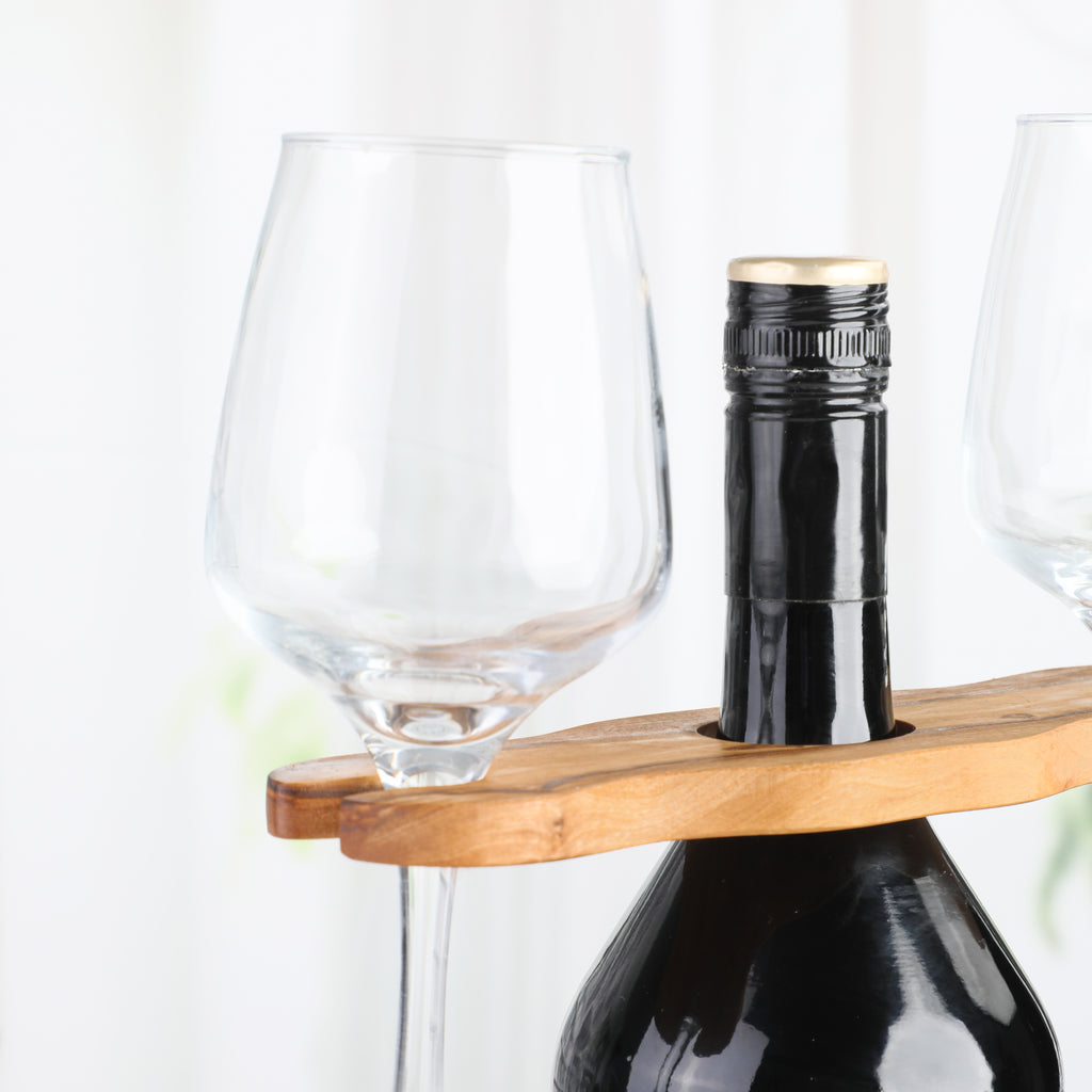Olive Wood Glass Bottle Holder Bar Organizer Handcrafted