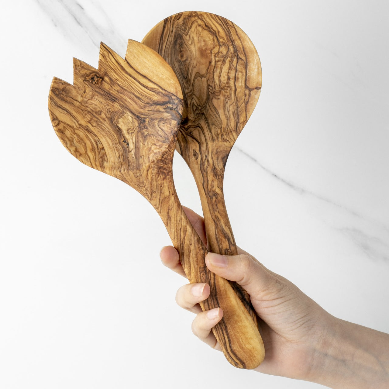 Olive Wood Salad Serving Set 26cm Fork Spoon Handcrafted