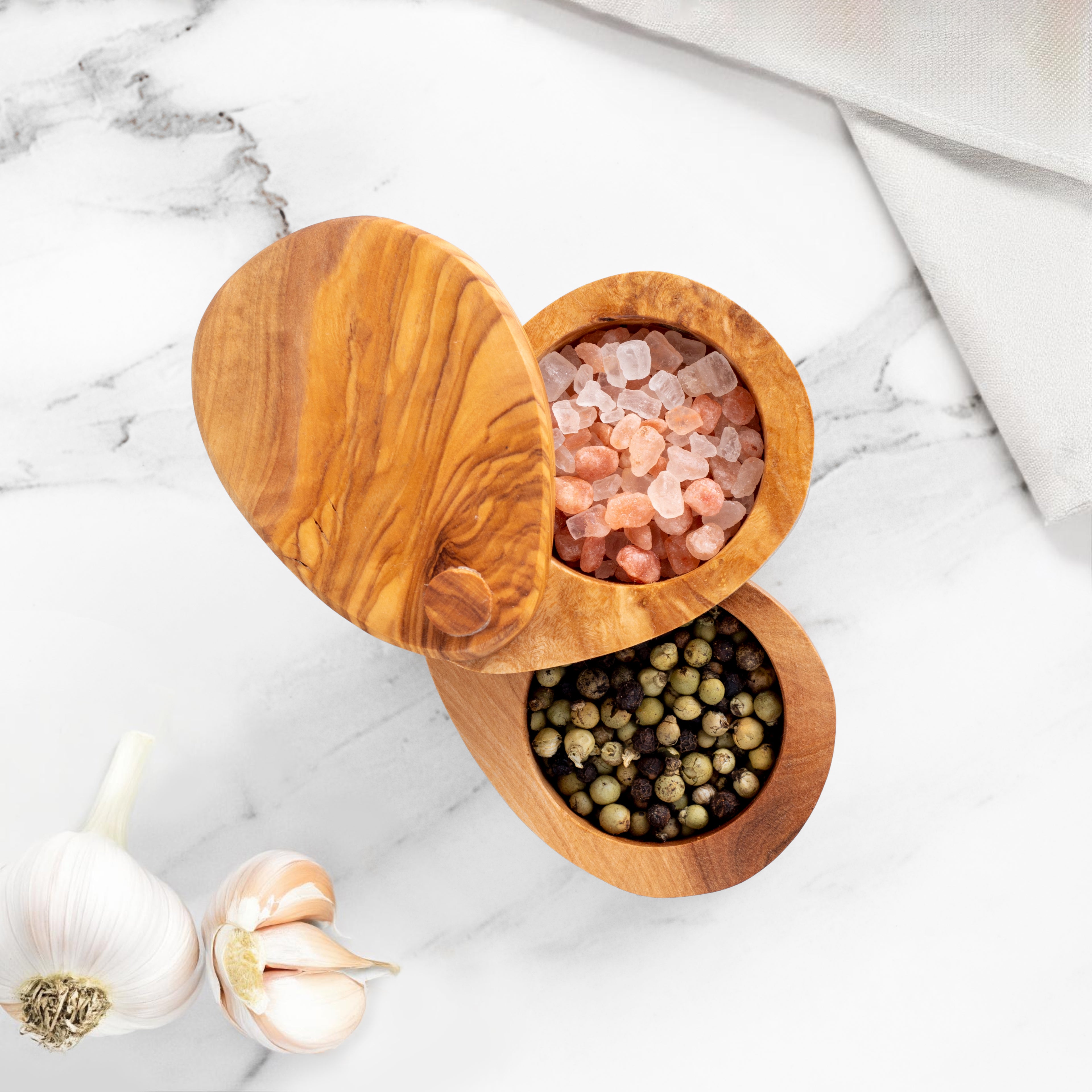 Olivenholz Salzbehälter Doppelschicht Rustikal Handgefertigt