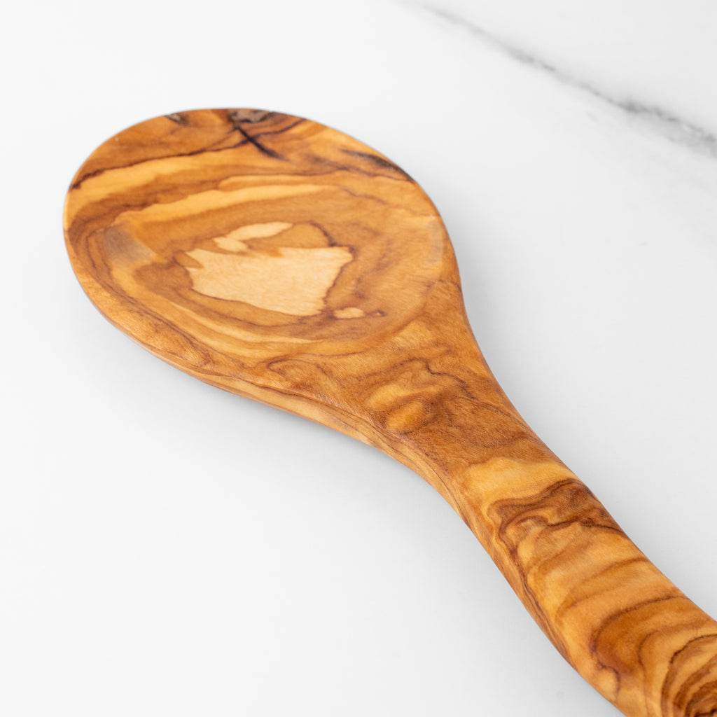 Olive Wood Cooking Spoon 30cm Curved Handle Handcrafted