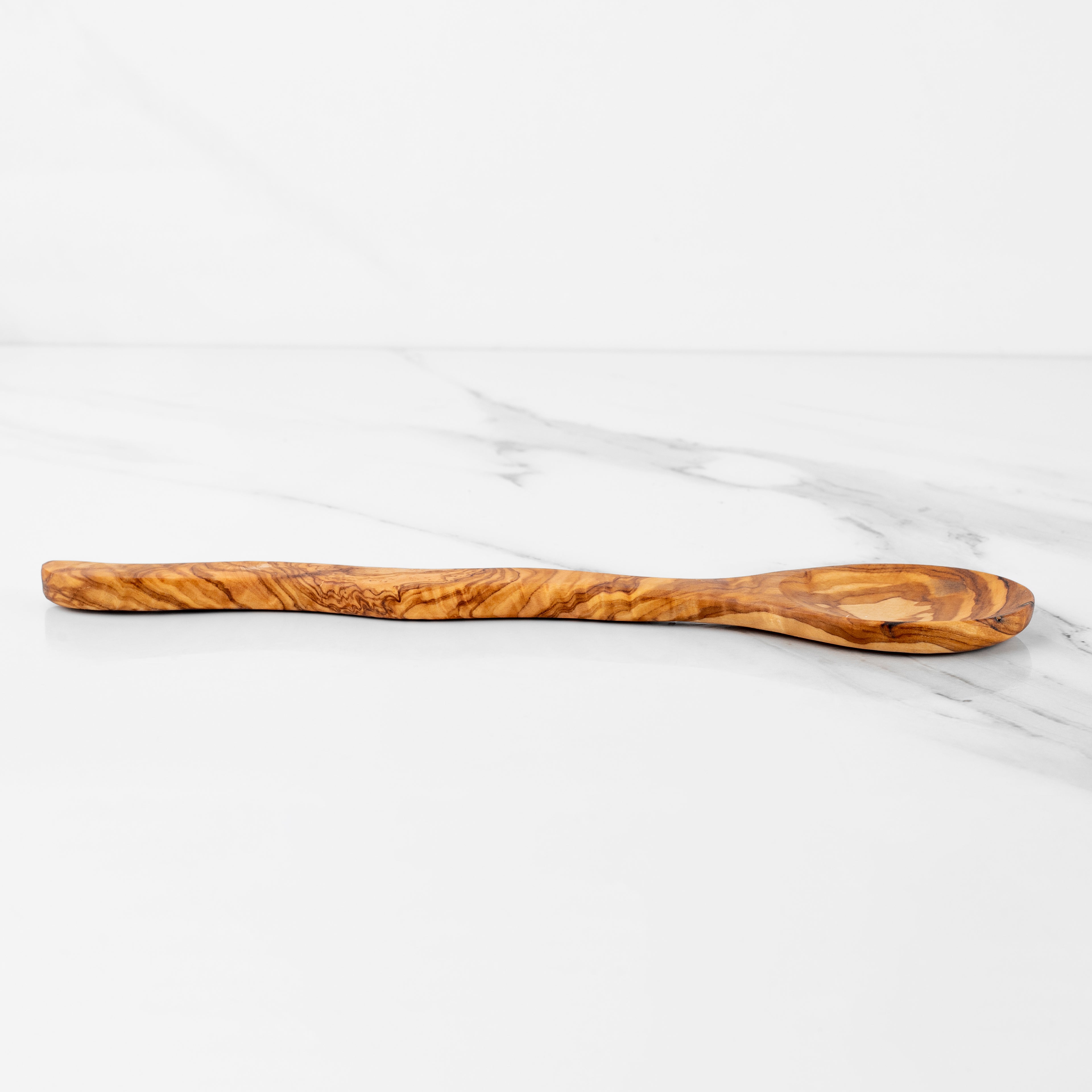 Olive Wood Cooking Spoon 30cm Curved Handle Handcrafted