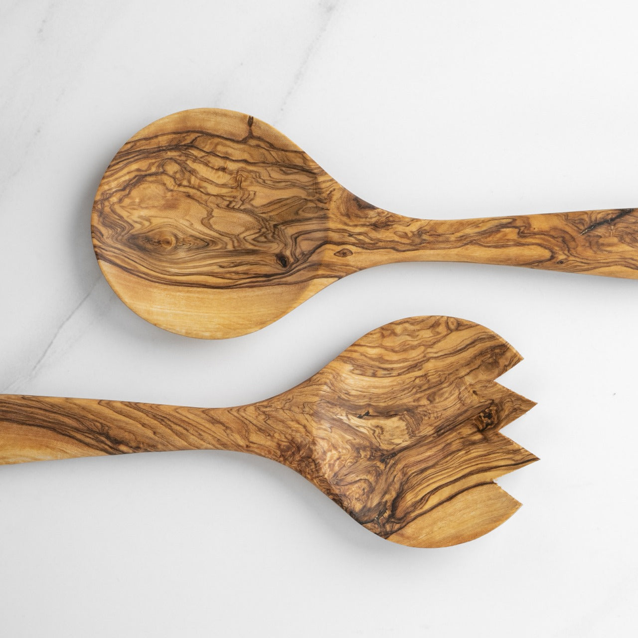 Olive Wood Salad Serving Set 26cm Fork Spoon Handcrafted