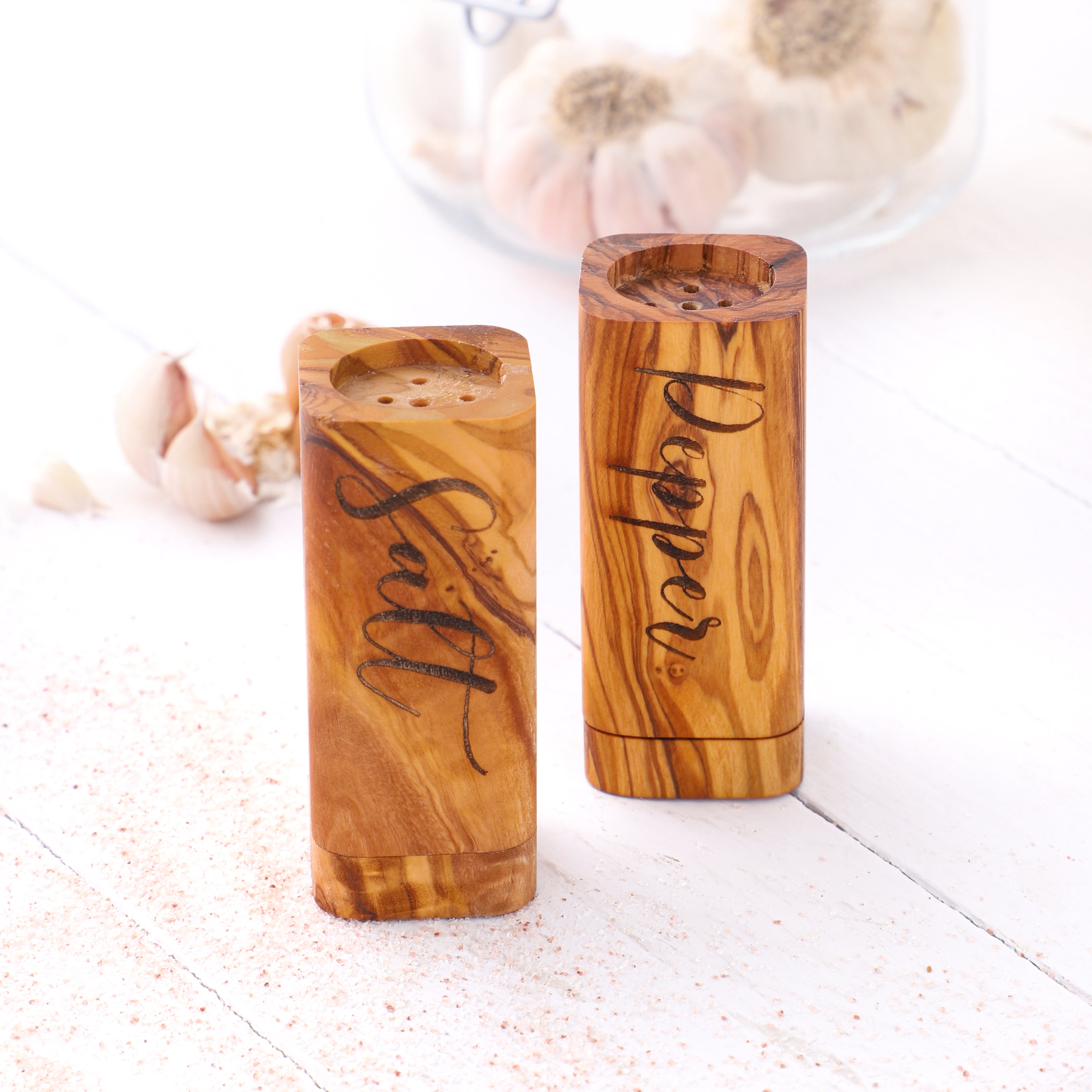 Rustic Olive Wood Salt Pepper Shakers Handcrafted