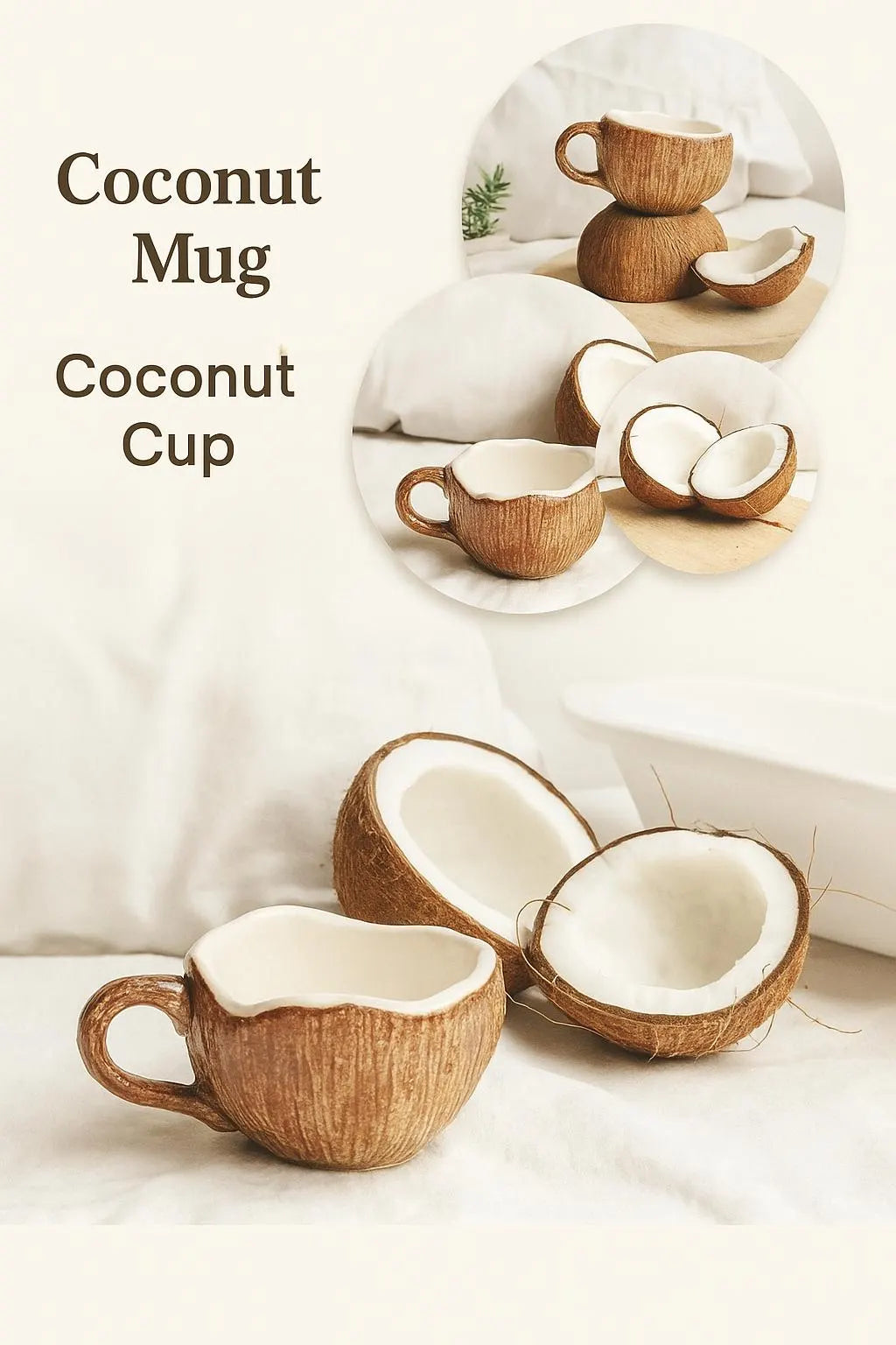 Handmade Ceramic Coconut Design Cup for Tropical Themed Drinkware