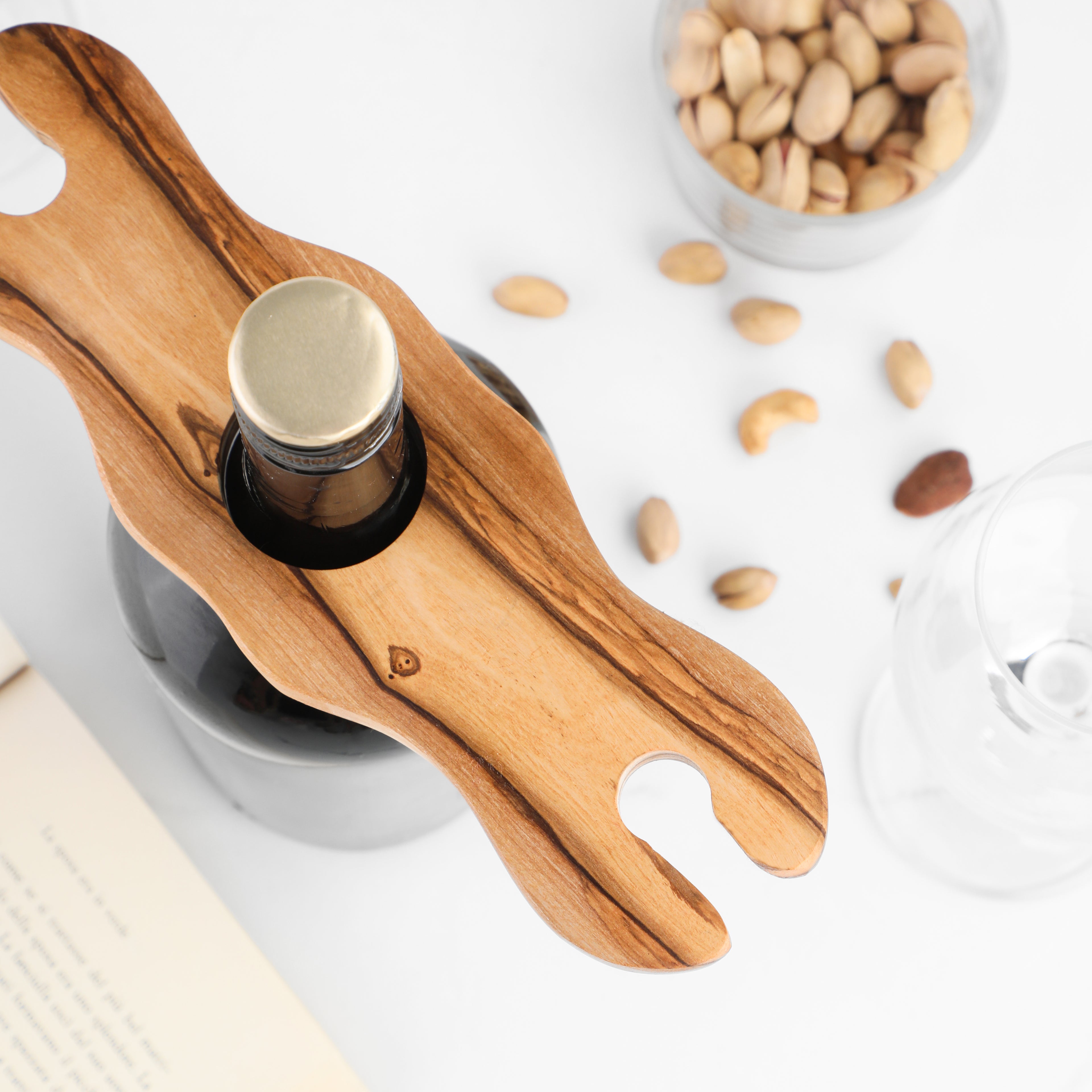 Olive Wood Glass Bottle Holder Bar Organizer Handcrafted