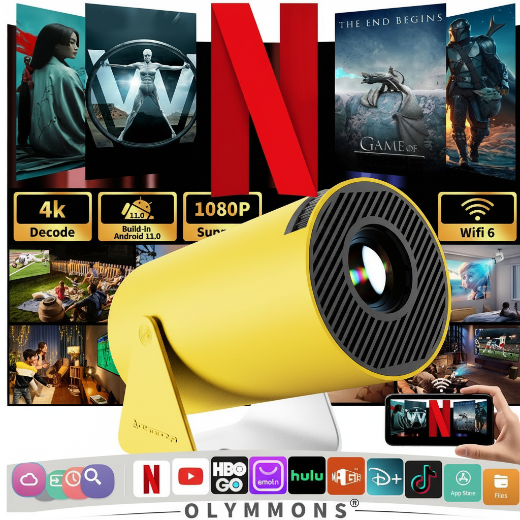 OLYMMONS HY300 PRO Mini Projector 260 ANSI Lumens WiFi 6 1080P